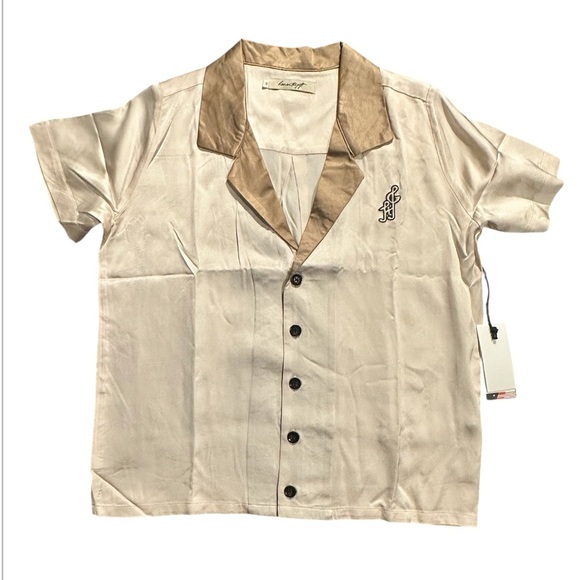 Honor The Gift Beige Button- silk Down Shirt with Embroidered Detail NWT Size S - Picture 1 of 6